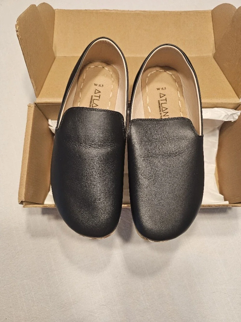 Atlantis Minimalist Leather Loafers Women's 8.5 Black Tan Copper Barepfoot